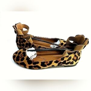 New Bella Marie Womens Ankle Strap Dress Ballet Flats, Leopard-Suede Print